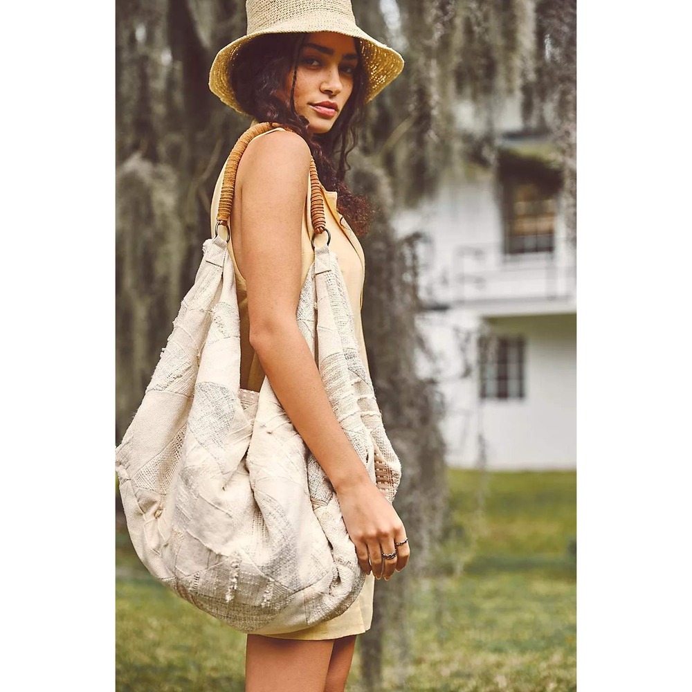 Free People Technicolour Hobo Bag Oversized Patchwork Slouchy Shoulder Bag Cream